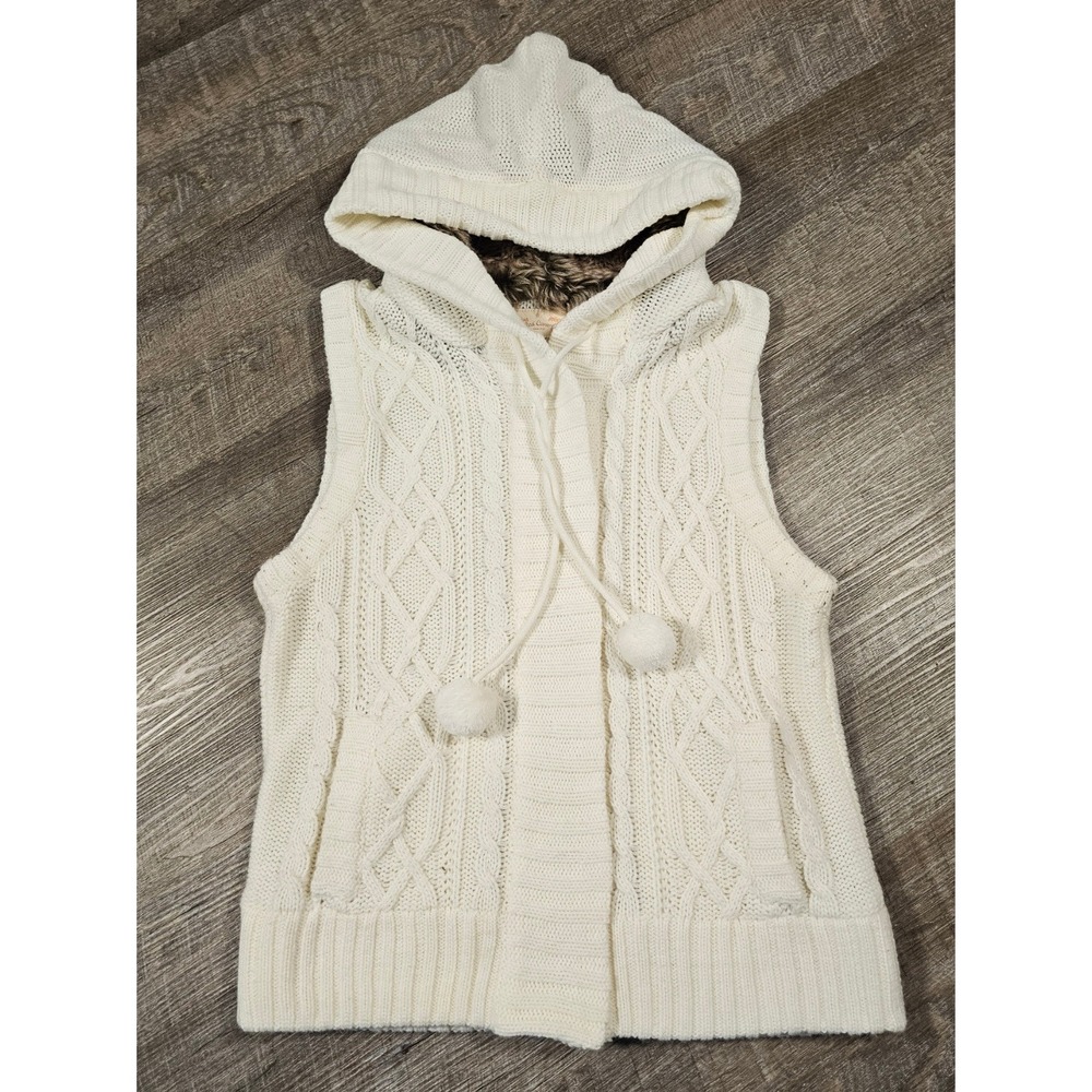 Red Camel Y2K Cable Knit Faux Fur Hooded Sweater Vest Cottagecore Boho Cozy‎ XL